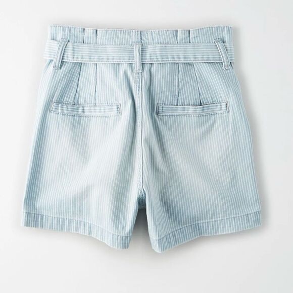 American Eagle Light Blue Striped High Waist Denim Mom Shorts - Picture 10 of 10